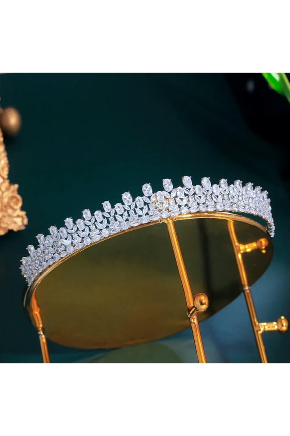 Princess CZ Leaf Oval Tiara Hair Band Crown Headband Wedding Collection Jewelry