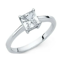 Princess CZ Single Stone Engagement Ring 14k White Gold Anniversary Square CZ Solitaire Band Size 5