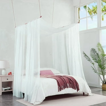 Princess Canopy Bed Curtains White Bed Canopy Wedding Party Backdrop Scarf-2Pcs Panel Sheer Curtain 37.4" X 228"