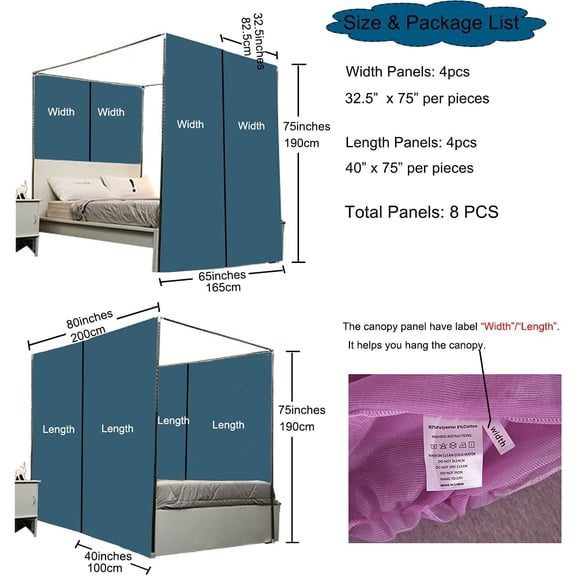 Princess Canopy Bed Curtains with Lights for Queen Size Bed Drapes, 8 Panels Canopies with Lights, Room Décor (Full/Queen, White)