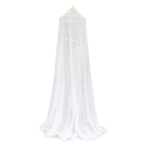 Princess Canopy for Girls Bed, Full Bed Canopy with Glowing Stars Design, Polyester Mesh for Girls Room Decor, Easy Canopy Installation with Adhesive Hooks