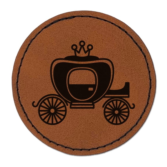 Princess Carriage 2.5" Faux Leather Round Engraved Iron-On Patch - Brown