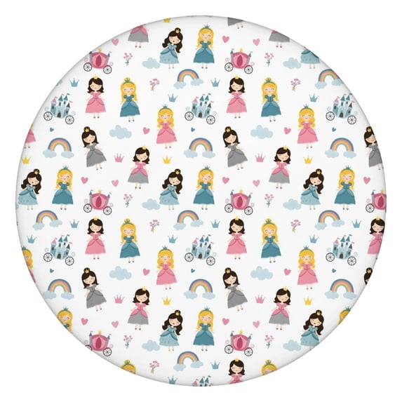 Princess Carriage Castle Pattern Round Fitted Tablecloth with Elastic Edge,Dining Table Cover Waterproof,Outdoor Round Tablecloth for Camping,Dining,Indoor and Outdoor