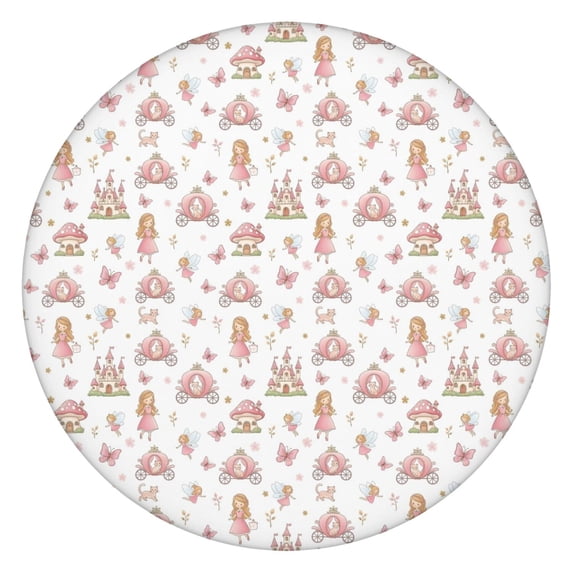 Princess Carriage Castle Pattern Round Fitted Tablecloth with Elastic Edge,Dining Table Cover Waterproof,Outdoor Round Tablecloth for Camping,Dining,Indoor and Outdoor