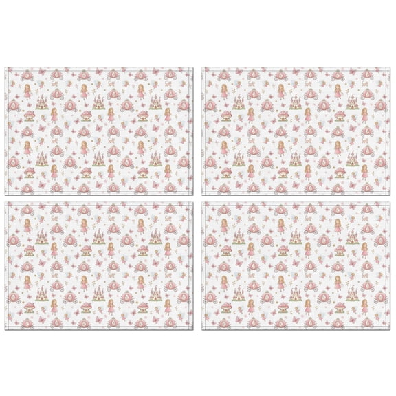 Princess Carriage Castle Pattern Summer Placemats Table Placemats Set Of 4-Linen Kitchen Washable Placemats Table Mats 11.8"x17.7"Non-Slip Heat Resistant