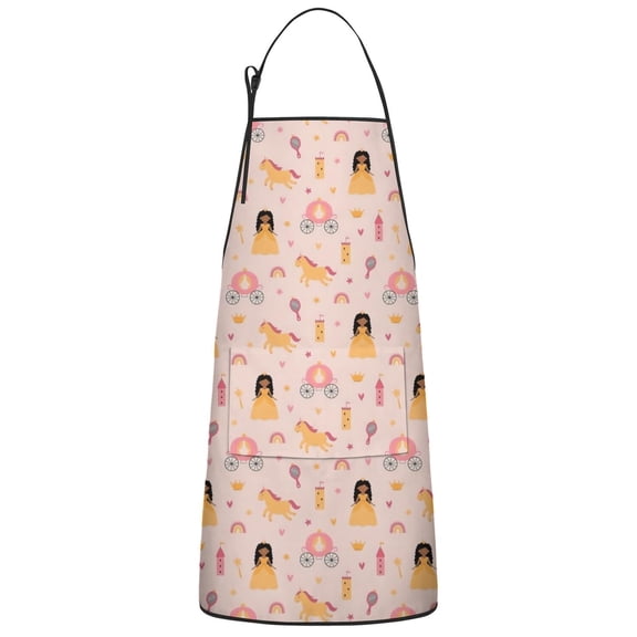 Princess Carriage Pattern Apron-Garden Aprons for Women with Pockets-Cotton Linen Waterproof Kitchen Cooking Gardening Aprons Adjustable for Kitchen,Cooking,BBQ and Salon 33x27 Inch