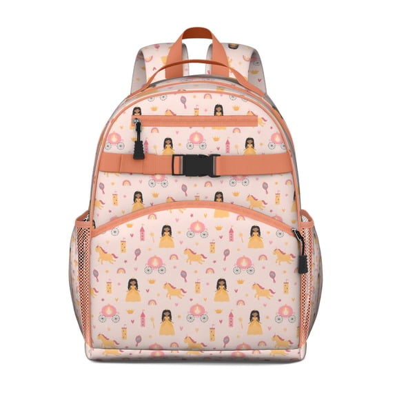 Princess Carriage Pattern Backpack for School,Cute School Bag,Schoolbag with Adjustable Shoulder Straps & Padded Back,15.25"x11.5"x5.25"