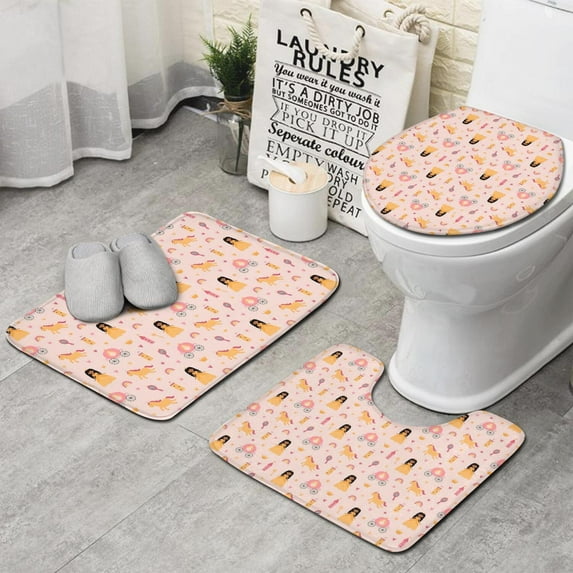 Princess Carriage Pattern Bathroom Rugs Sets 3 Piece,Toilet Cover Set,Absorbent Non Slip Bathroom Mats Sets with U-Shaped Contour Rug Toilet Rug Set