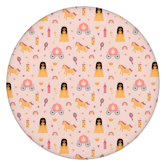 Princess Carriage Pattern Round Fitted Tablecloth with Elastic Edge,Dining Table Cover Waterproof,Outdoor Round Tablecloth for Camping,Dining,Indoor and Outdoor