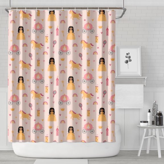 Princess Carriage Pattern Shower Curtain 84"x72" ,Bathroom Decorative Shower Curtains Set with 12 Hooks,Modern Waterproof Washable Shower Curtain