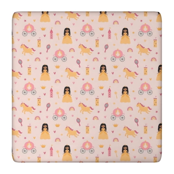 Princess Carriage Pattern Square Fitted Tablecloth with Elastic Edge,Square Table Cover,Washable Elastic Table Cover for Home Kitchen Party Decor 36"x36"