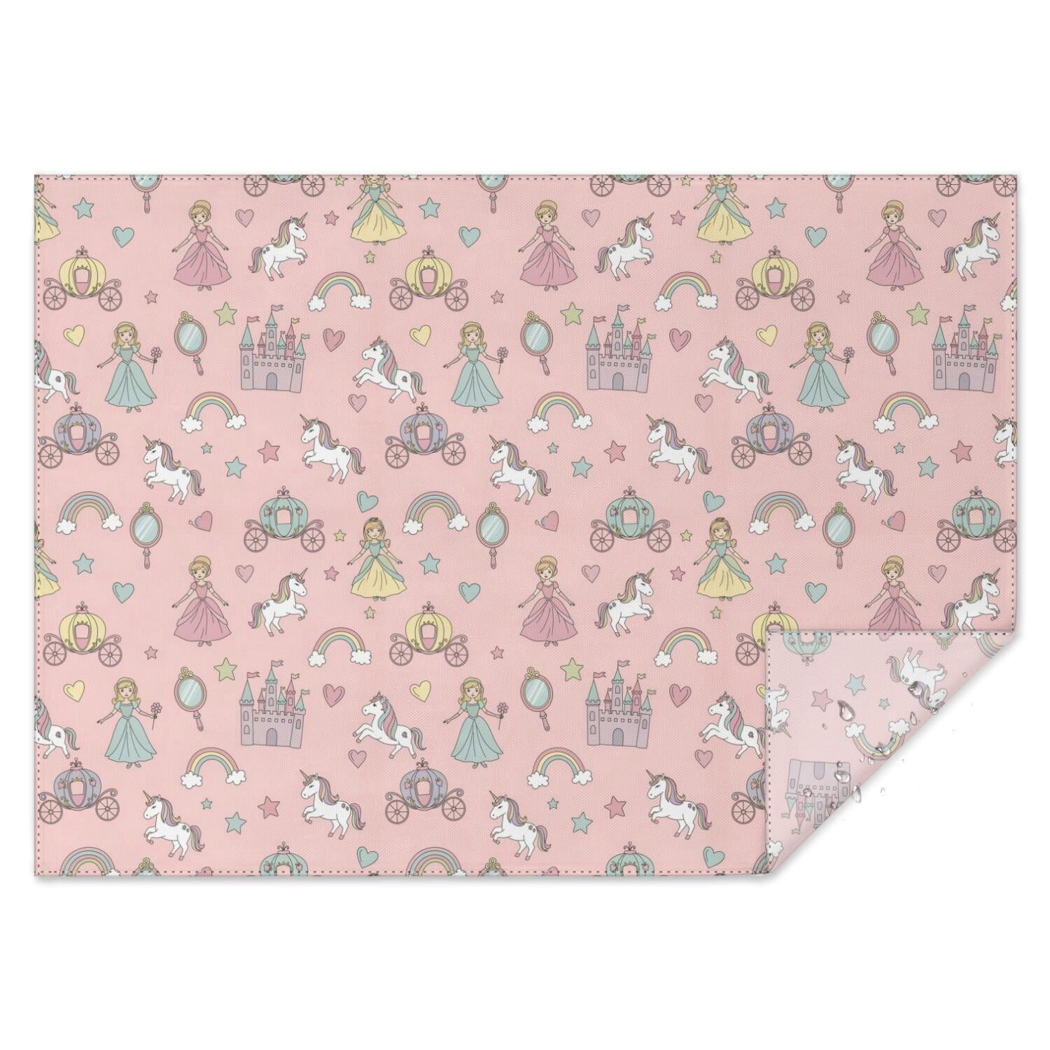 Princess Decorative Pattern Princess and Carriage Pink Pattern Waterproof Tablecloth, Rectangular ...