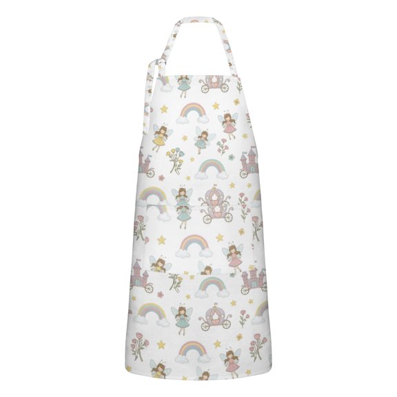 Princess and Carriage White Pattern Apron for Women with Pockets, Cotton Linen Waterproof Adjustable Apron for Kitchen Cooking Gardening BBQ Salon 33"x27"