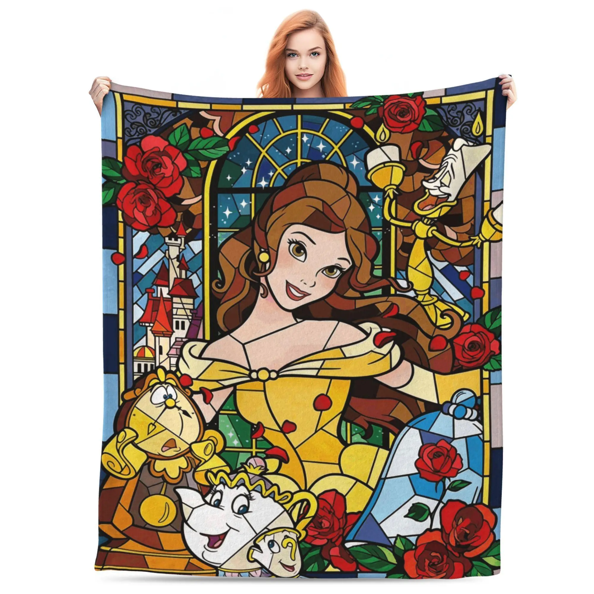 Princess Cartoon Stained Glass Print Throw Blanket Featuring Belle ...