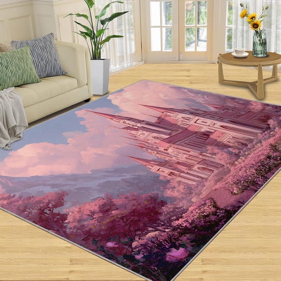 Princess Castle Area Rugs, Pink Fairy Tale Carpet, Washable Non Slip ...