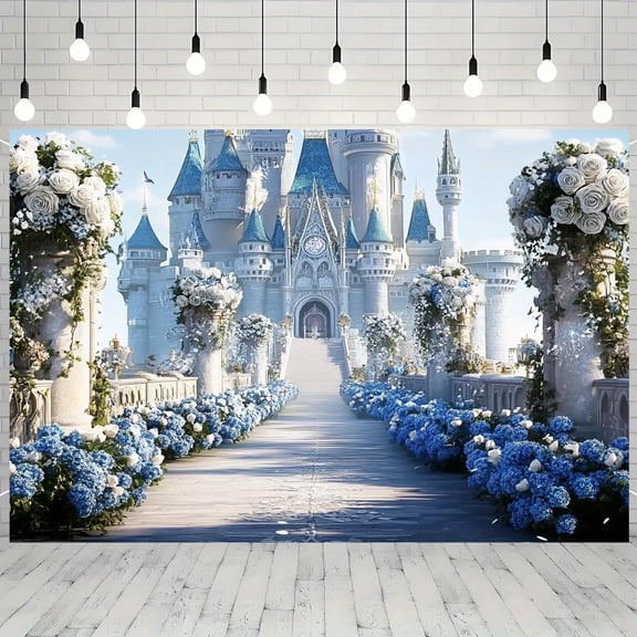 Princess Castle Backdrop White Blue Floral Wedding Photography Background White Castle Fantasy Fairy Tale Wonderland Birthday Party Decorations Banner Supplies Photo Booth Props