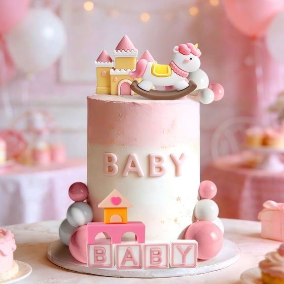 Princess Castle Cake Decoration Set - Pink Fairy Tale Carousel and Castle Decorations, Perfect for Birthday and Holiday Party Celebrations