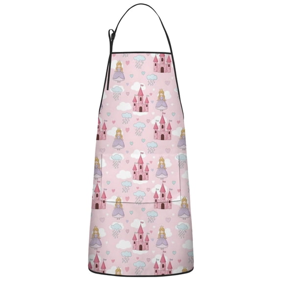 Princess Castle Cloud Pattern Apron-Garden Aprons for Women with Pockets-Cotton Linen Waterproof Kitchen Cooking Gardening Aprons Adjustable for Kitchen,Cooking,BBQ and Salon 33x27 Inch