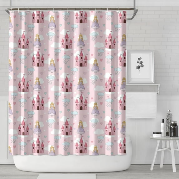 Princess Castle Cloud Pattern Shower Curtain 72"x84" ,Bathroom Decorative Shower Curtains Set with 12 Hooks,Modern Waterproof Washable Shower Curtain