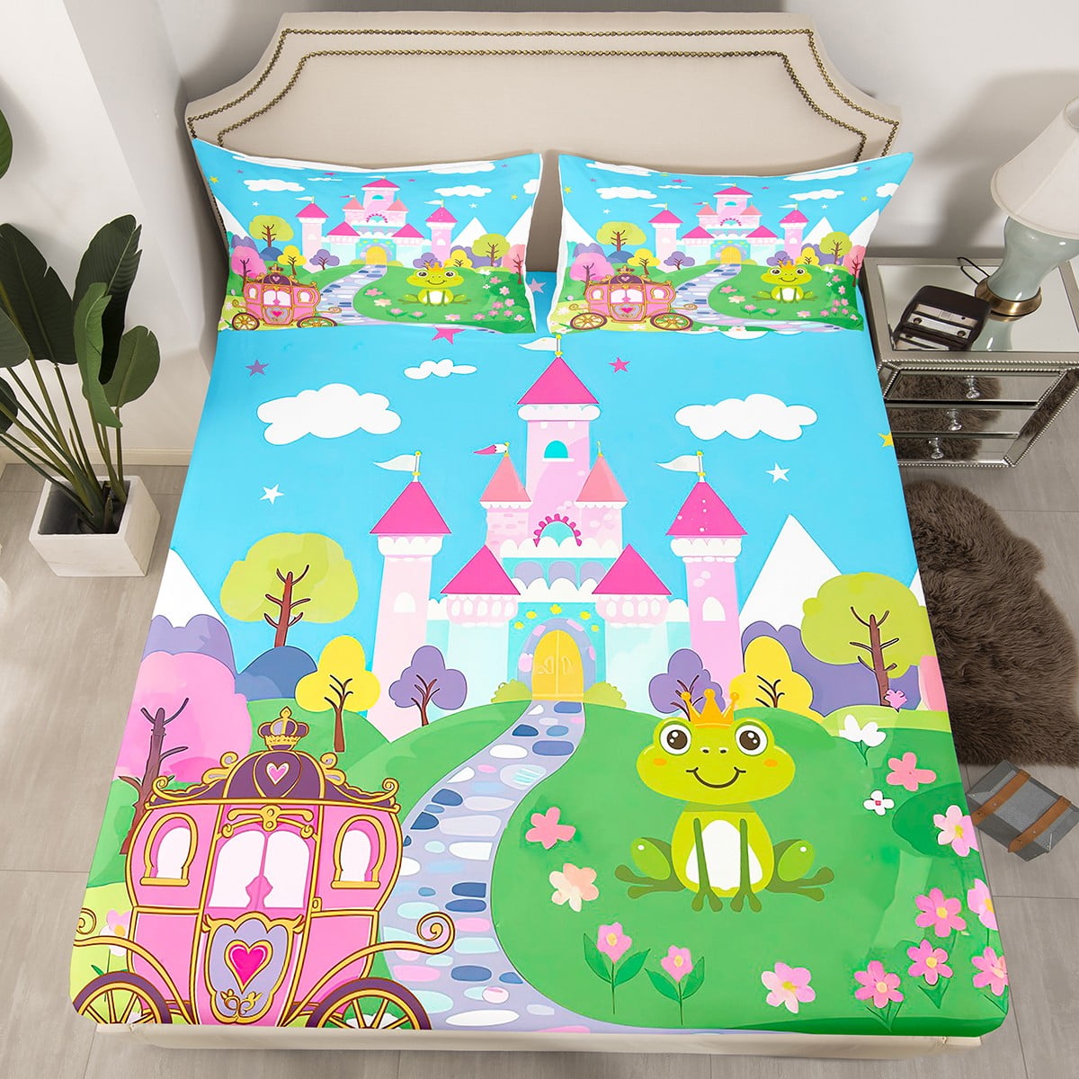 Princess Castle Fitted Sheet Cartoon Frog Sheets,Garden Bed Sheets Full ...