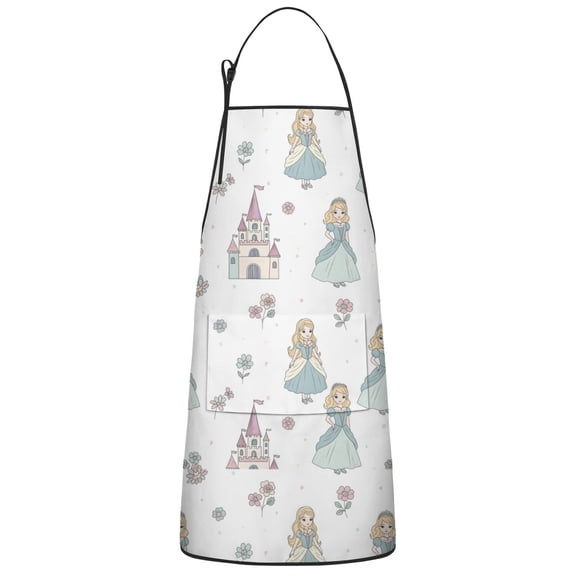 Princess Castle Flower Pattern Apron-Garden Aprons for Women with Pockets-Cotton Linen Waterproof Kitchen Cooking Gardening Aprons Adjustable for Kitchen,Cooking,BBQ and Salon 33x27 Inch