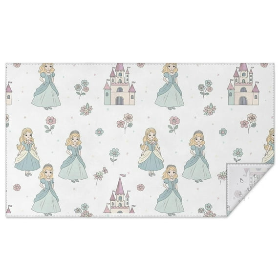 Princess Castle Flower Pattern Rectangle Tablecloth 60"x102",Waterproof Polyester Rectangle Table Cloth, Wipeable Spillproof Polyester Tablecloth for Dining, Camping, Indoor and Outdoor