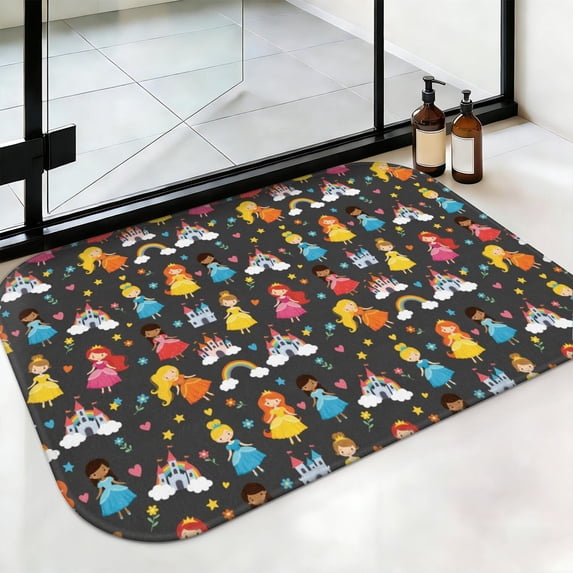 Princess and Castle Gray Pattern Non-Slip Bath Mat, Entryway Door Rug ...