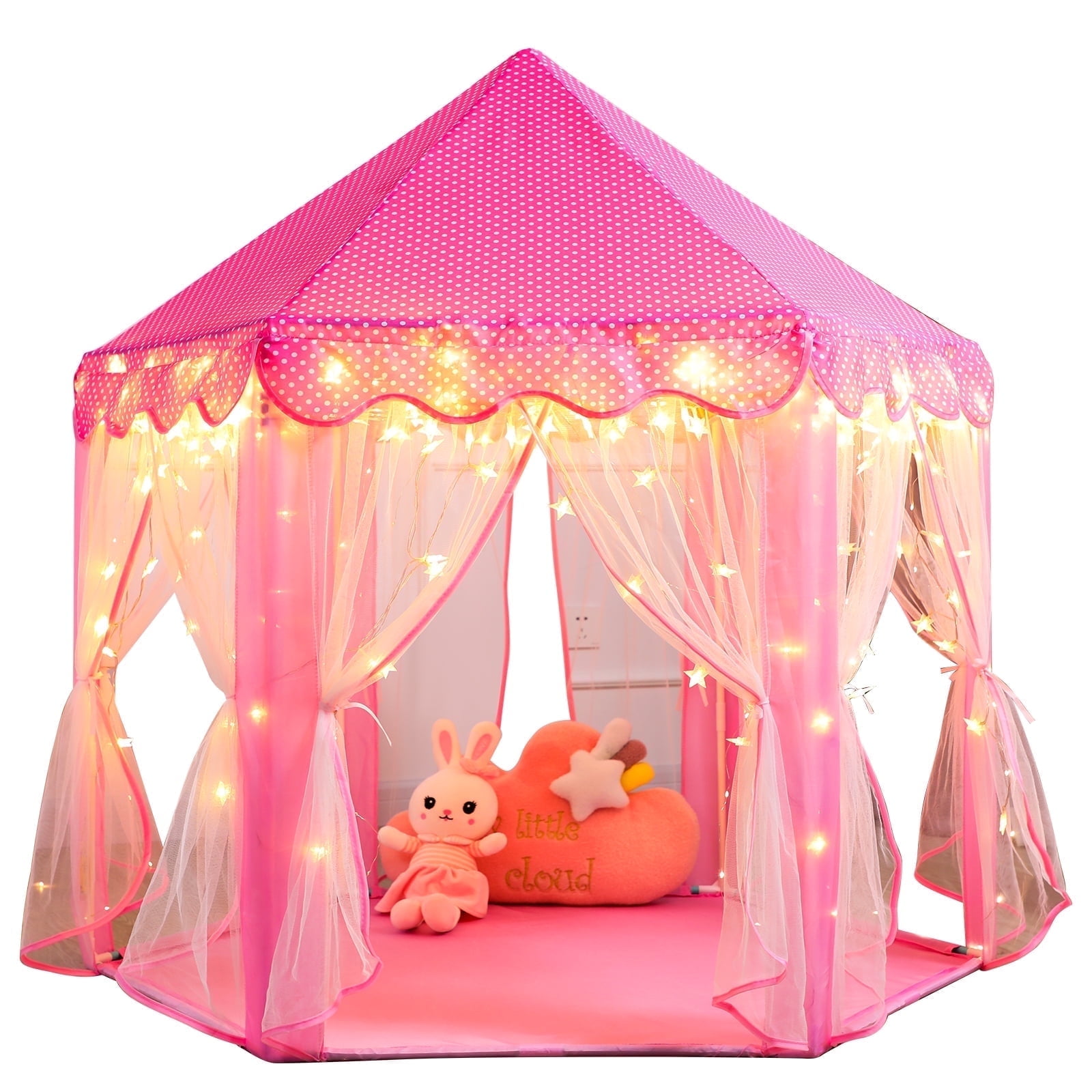 Walmart Saving of  Wilwolfer Princess Castle Kids Play Tent Toys for 3-12 Years Indoor Girls Hexagon Playhouse with Star Lights