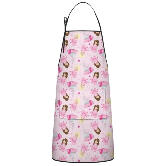 Princess Castle Pattern Apron-Garden Aprons for Women with Pockets-Cotton Linen Waterproof Kitchen Cooking Gardening Aprons Adjustable for Kitchen,Cooking,BBQ and Salon 33x27 Inch