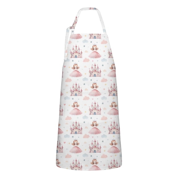 Princess Castle Pattern Apron-Garden Aprons for Women with Pockets-Cotton Linen Waterproof Kitchen Cooking Gardening Aprons Adjustable for Kitchen,Cooking,BBQ and Salon 33x27 Inch