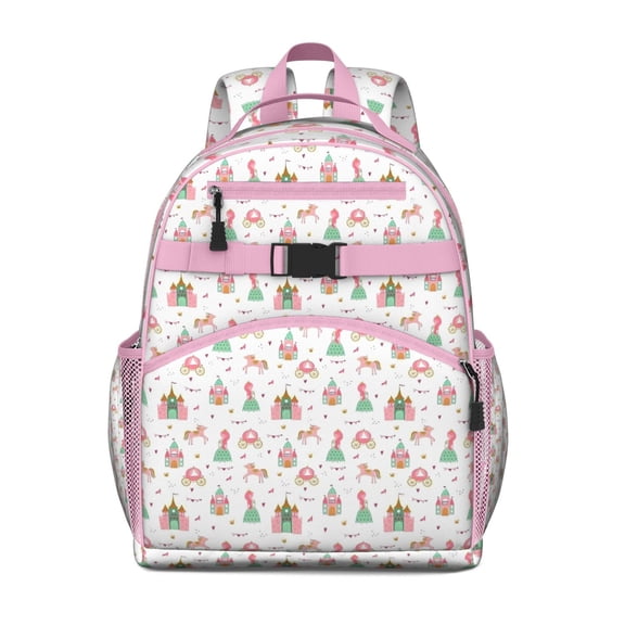 Princess Castle Pattern Backpack for School,Cute School Bag,Schoolbag with Adjustable Shoulder Straps & Padded Back,15.25"x11.5"x5.25"