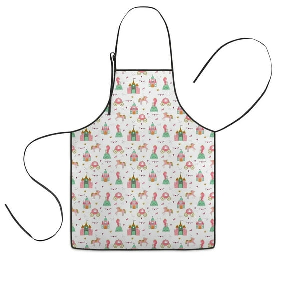 Princess Castle Pattern Kids Aprons for Girls and Boys,Adjustable Neck Strap Toddler Aprons for Kids Cooking Baking