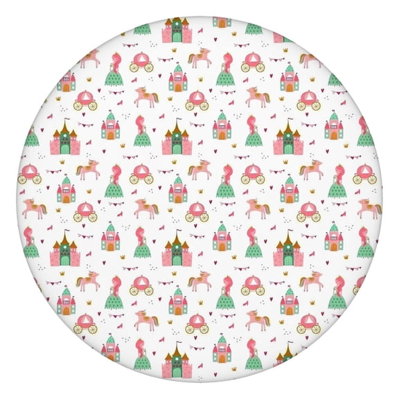Princess Castle Pattern Round Fitted Tablecloth with Elastic Edge,Dining Table Cover Waterproof,Outdoor Round Tablecloth for Camping,Dining,Indoor and Outdoor