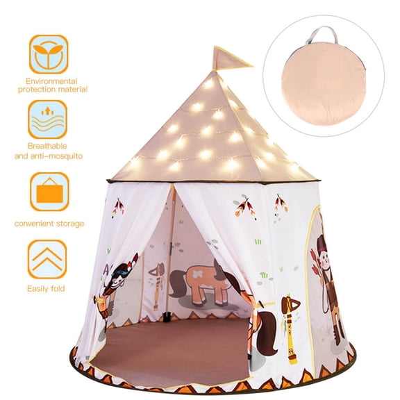 Princess Castle Play Tent Large Kids Indoor Playhouse Double Unit 17.3 Inches / 44.0 cm Castle Pattern Portable Toy Tent