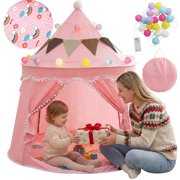 Princess Castle Play Tent for Girls, Pink Indoor Playhouse, Kids Play Tent with Lights, Christmas Gifts