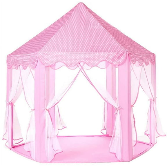 Princess Castle Tent for Girls Fairy Play Tents for Kids Hexagon Playhouse with Large Star Lights Toys for Children or Toddlers Indoor or Outdoor Games (Pink)