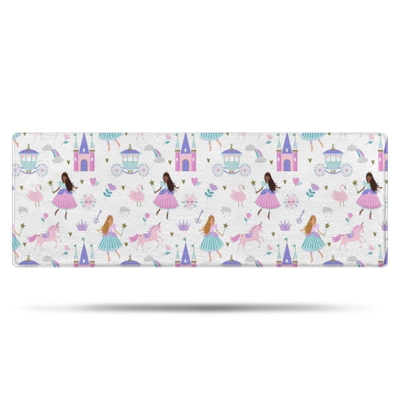 Princess Castle & Unicorn Pattern Bathroom Rugs Mat,Non Slip Microfiber Bathroom Rug,Rubber Backing,Soft Bathroom Mats for Bathroom Floor,Tub and Shower,47x17in(120x43cm)