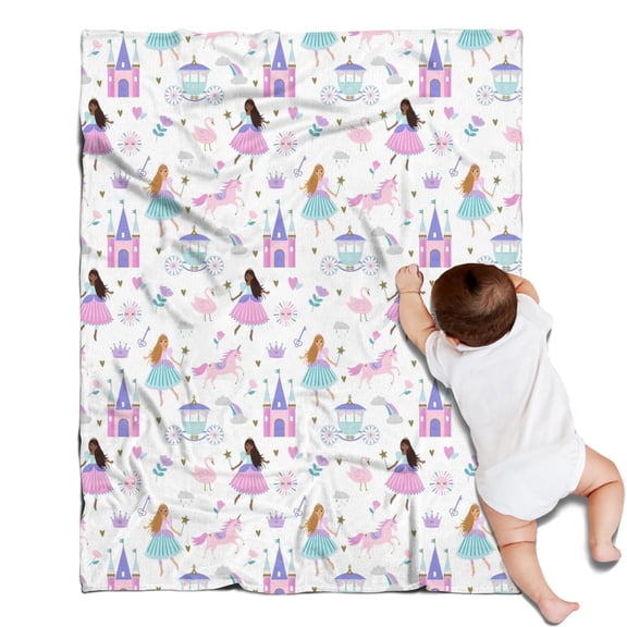 Princess Castle & Unicorn Pattern Blanket,Comfortable Soft Flannel Throw Blanket,All Season,Warm Lightweight Blankets for Sofa Bed Couch Living Room Chair,30"x40"