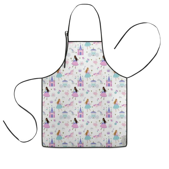 Princess Castle & Unicorn Pattern Kids Aprons for Girls and Boys,Adjustable Neck Strap Toddler Aprons for Kids Cooking Baking