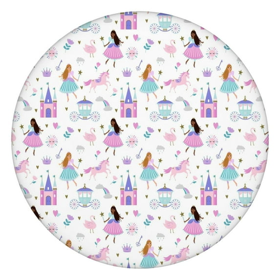 Princess Castle & Unicorn Pattern Round Fitted Tablecloth with Elastic Edge,Dining Table Cover Waterproof,Outdoor Round Tablecloth for Camping,Dining,Indoor and Outdoor