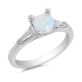 thumbnail image 1 of Princess Center White Simulated Opal With Baguette Side Stones Cubic Zirconia Ring Sterling Silver Size 7, 1 of 3