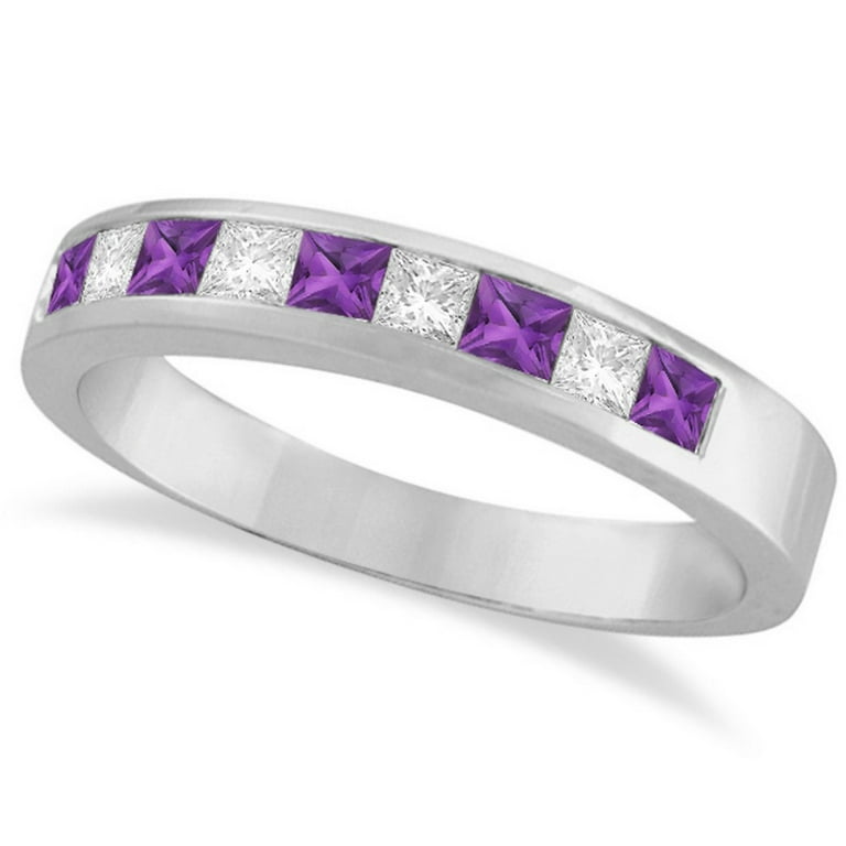 14K White Gold 1/4 Ctw Alternate Amethyst & Diamond Anniversary Band 14K White Gold 1/4 Ctw Alternate Amethyst & Diamond Anniversary Band