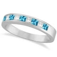 thumbnail image 1 of Princess Channel-Set Diamond and Blue Topaz Ring Band 14K White Gold, 1 of 3