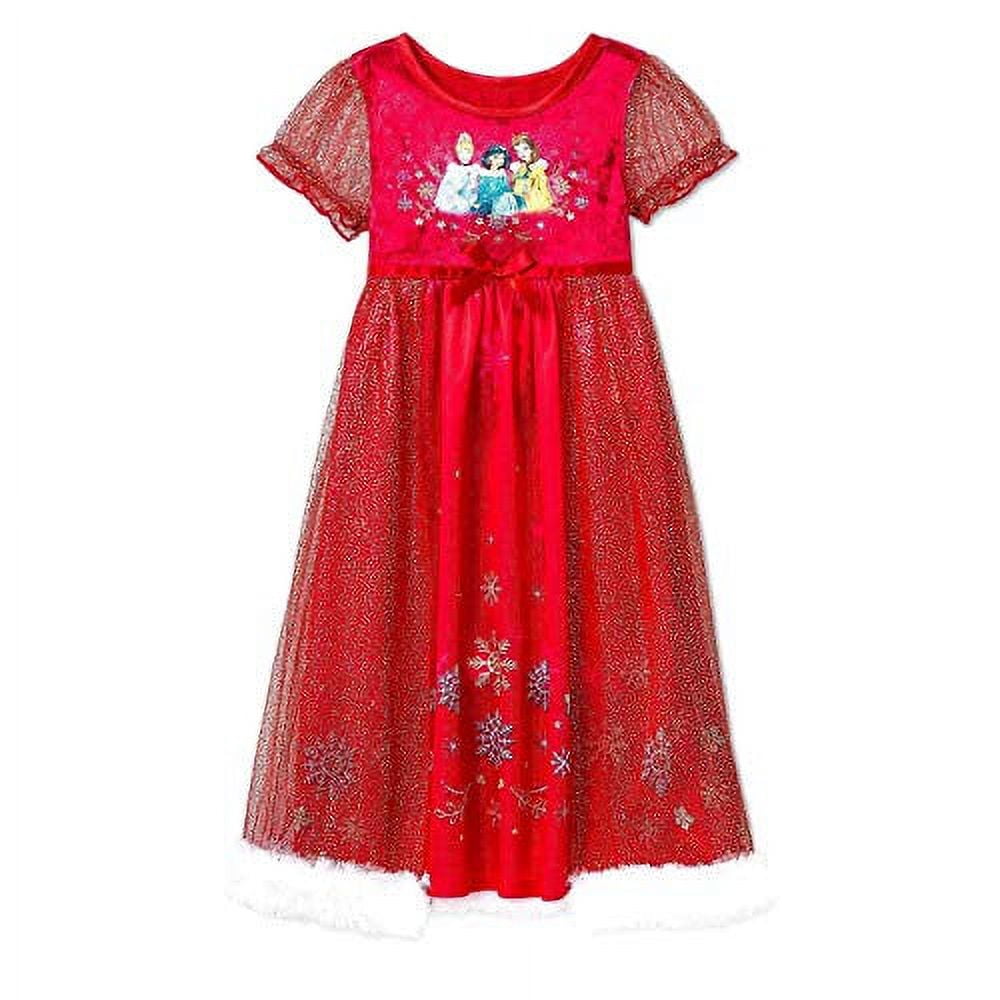 Princess Christmas Holiday Red Satin, Tulle Snowflake Nightgown (3T)