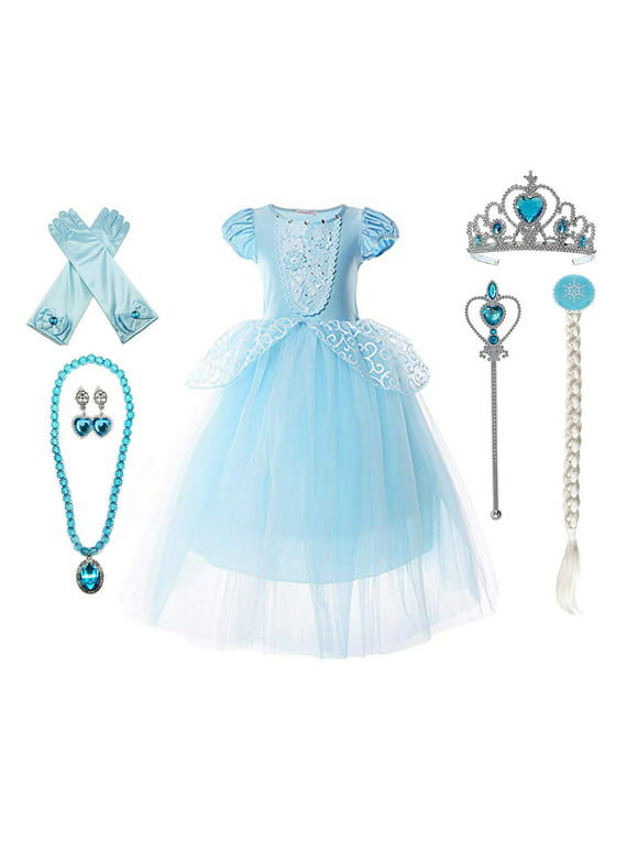 Princess Cinderella Costume Girls Dress Up With Accessories for 3-12 Years