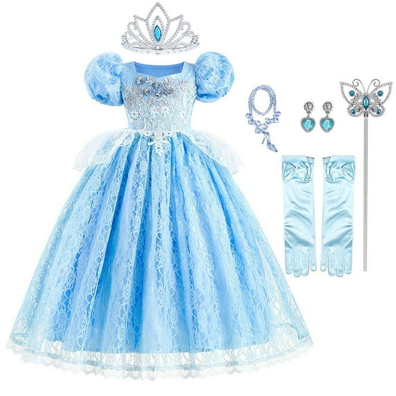 Princess Cinderella Dress Costume for Girls Puff Sleeve Fancy Birthday Party Cosplay Dress up