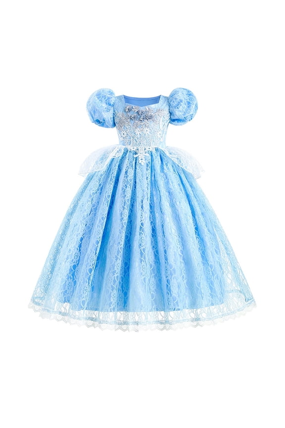 Princess Cinderella Dress Costume for Girls Puff Sleeve Fancy Birthday Party Cosplay Dress up