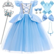Princess Cinderella Dresses for Girls Costume Cosplay Party Dress with Luxury Accessories 5-6Years-120