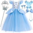 thumbnail image 1 of Princess Cinderella Dresses for Girls Costume Cosplay Party Dress with Luxury Accessories 6-7Years, 1 of 7