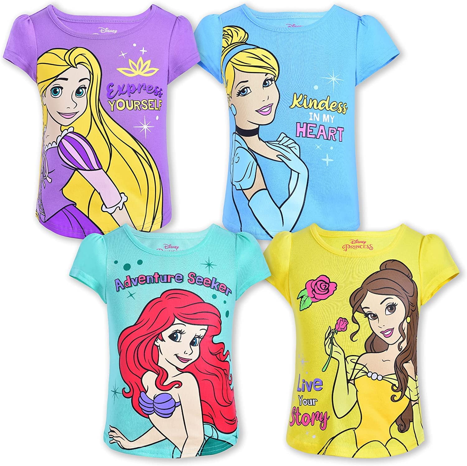 Disney Princess Girl's 4 Pack Short Sleeve T-Shirt Disney Princess Girl's 4 Pack Short Sleeve T-Shirt